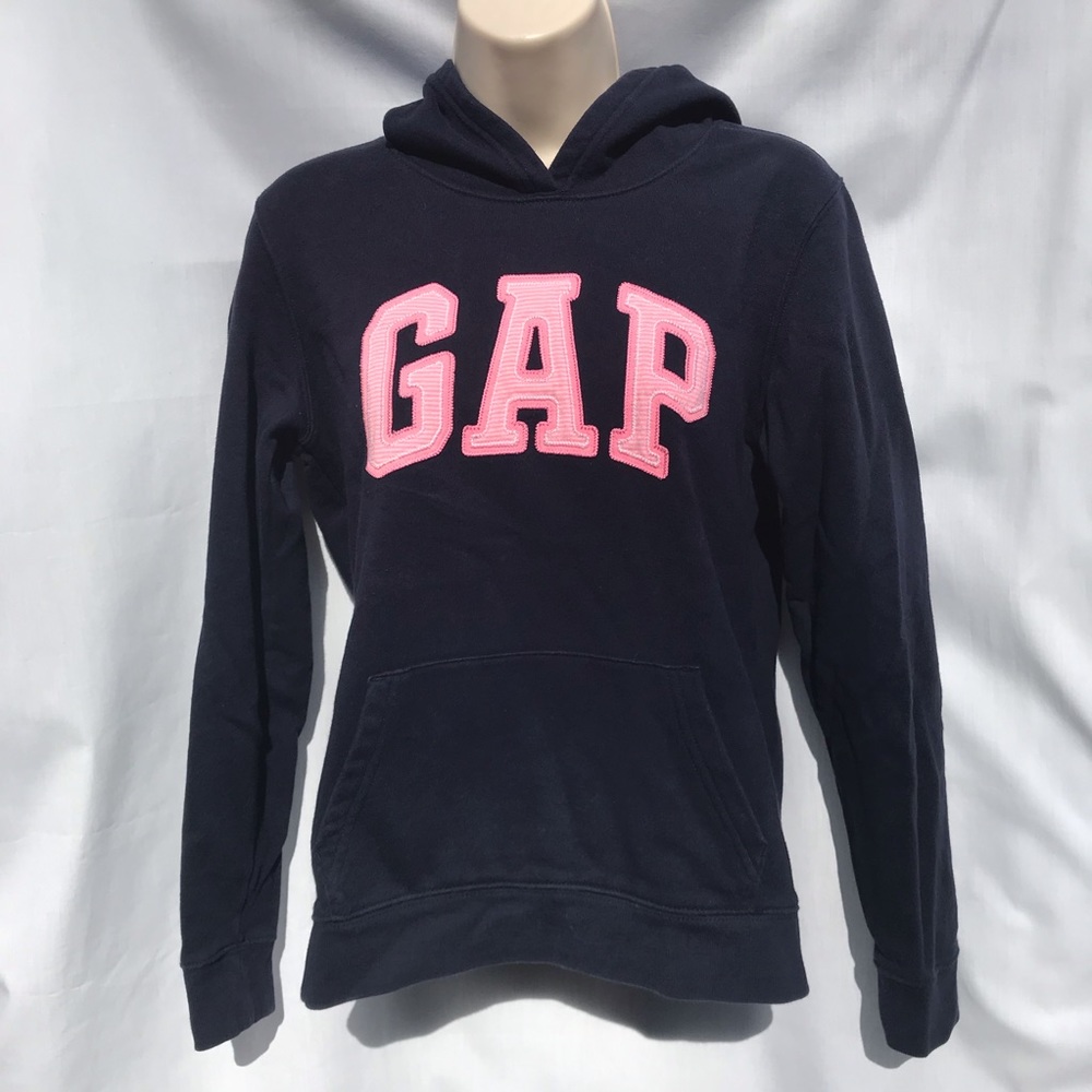 Navy Blue GAP Hoodie with Pink/White Striped Logo